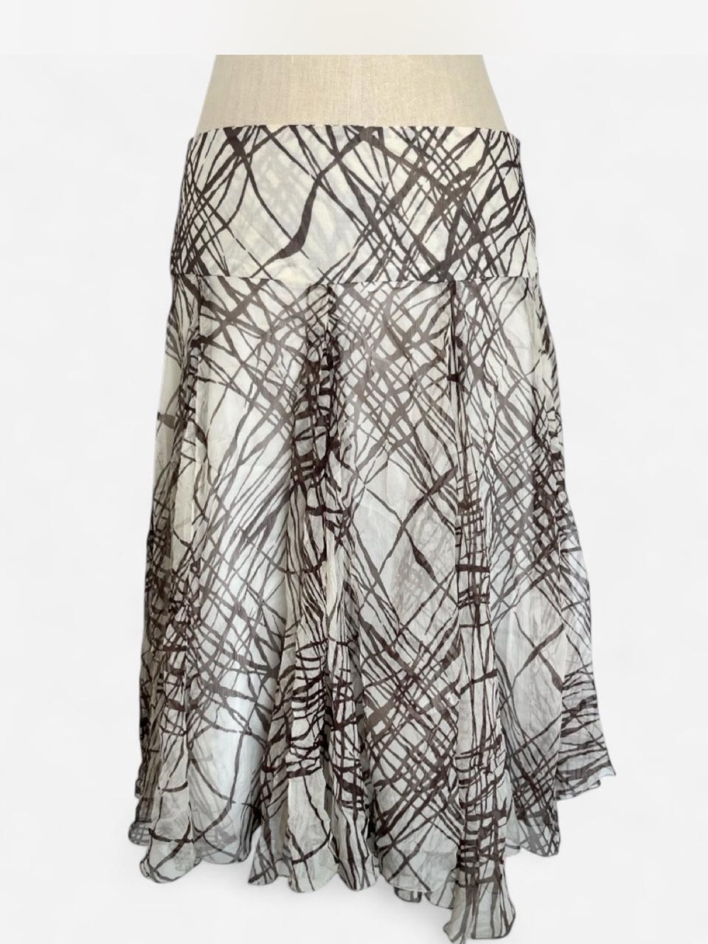 Zara White & Brown Abstract Circle Skirt